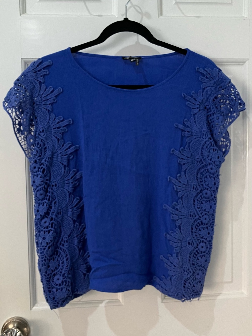 Marineblu Royal Blue Crochet Sleeve Blouse